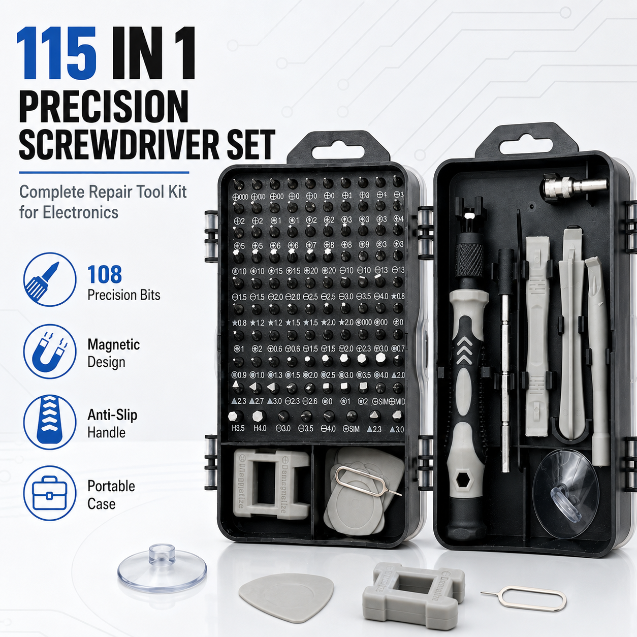 Diy Electronics Repair Kit - 115 in 1 Magnetic Precision Screwdriver