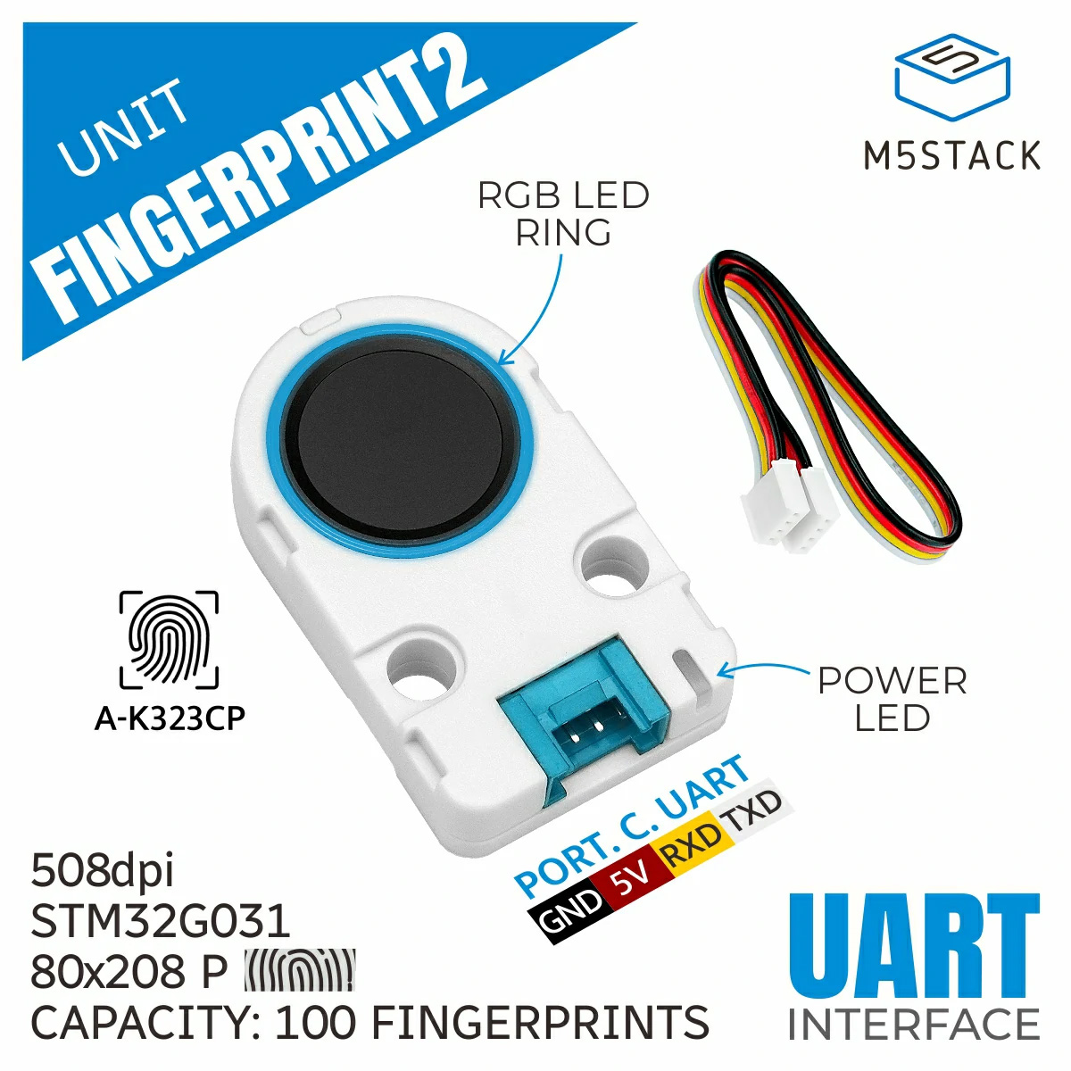 M5Stack Fingerprint2 Recogniti - огляд і ціна Diy Electronics Power Supply